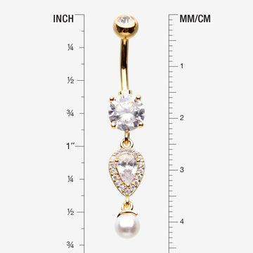 Detail View 1 of Golden Pearlescent Teardrop Lumi Sparkle Belly Button Ring-Clear Gem